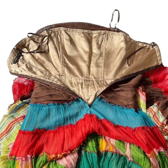 BCBGMAXAZRIA Hobo Silk Maxi Floral Multi-layer Patchwork Crinkle Dress Size 4‎ - Picture 7 of 13